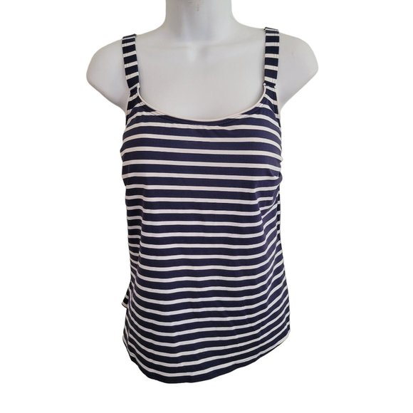 Lands End 10 Blue White Stripe Tankini‎ Swim Top Padded Bra Modest - Picture 1 of 5